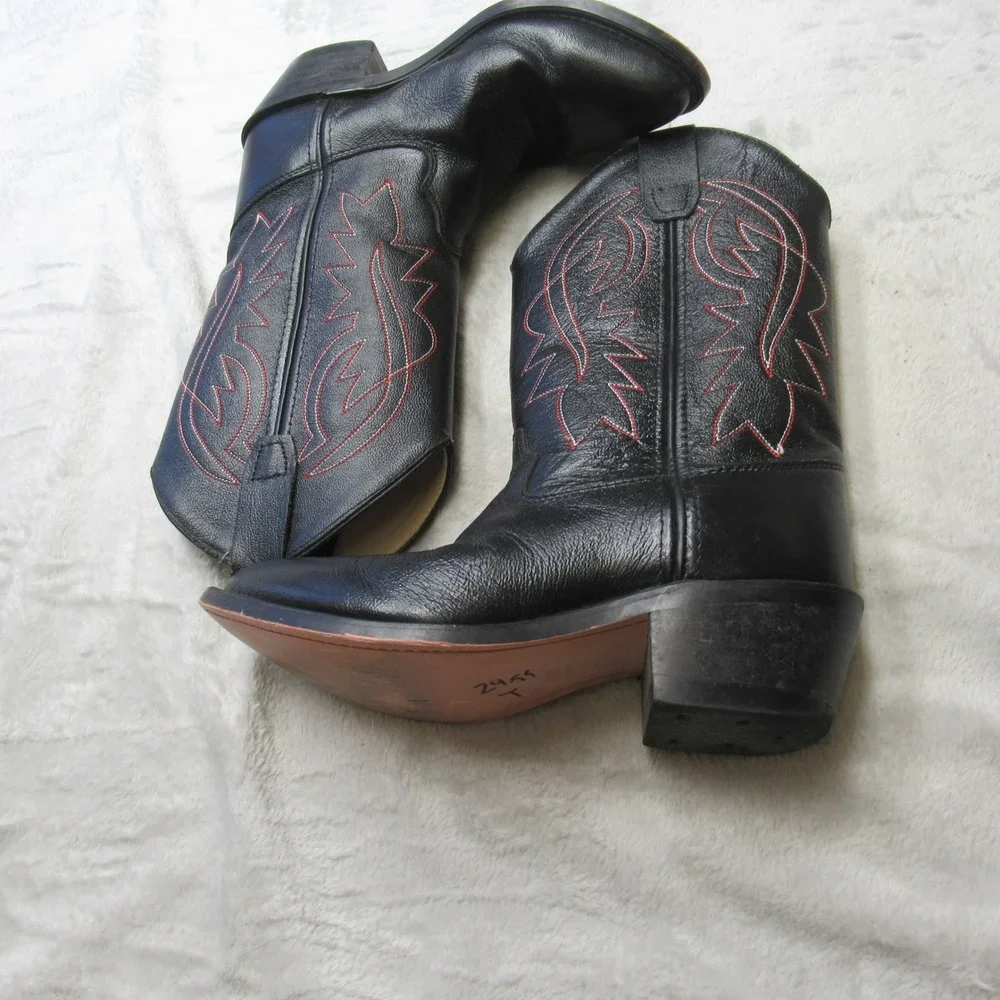Cody James Boys 4D Western Boots Black Cowboy Red‎ Stitch Leather LIGHTLY USED